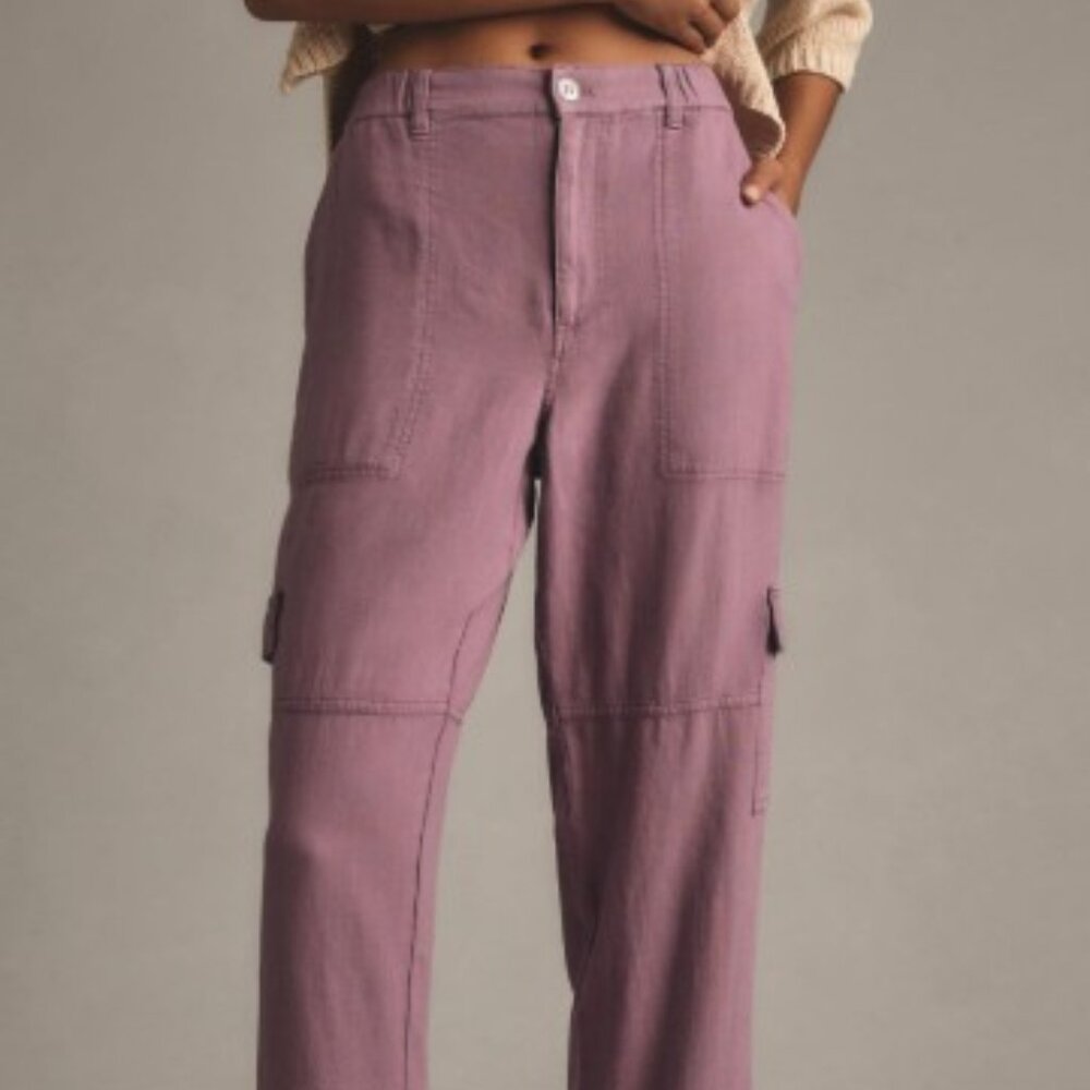 EUC Pilcro Slim Linen Beach Cargo Pant Purple Large Summer Spring